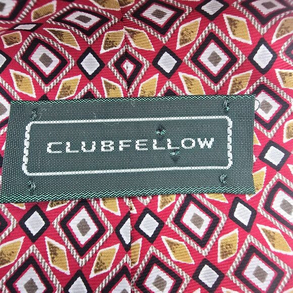 Clubfellow Italian 100% Silk Men's Tie Red Geometric on Red 57 x 4 Inch - Picture 4 of 6